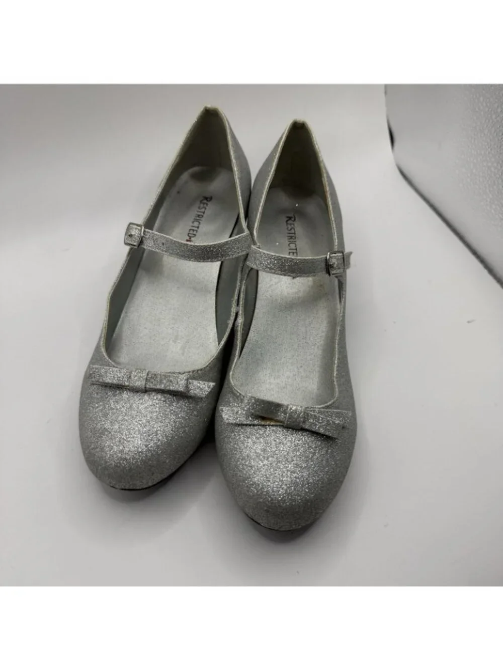 Restricted Kids Mary Jane Heel Sz 5 Silver Glitter Sparkly Princess Glam